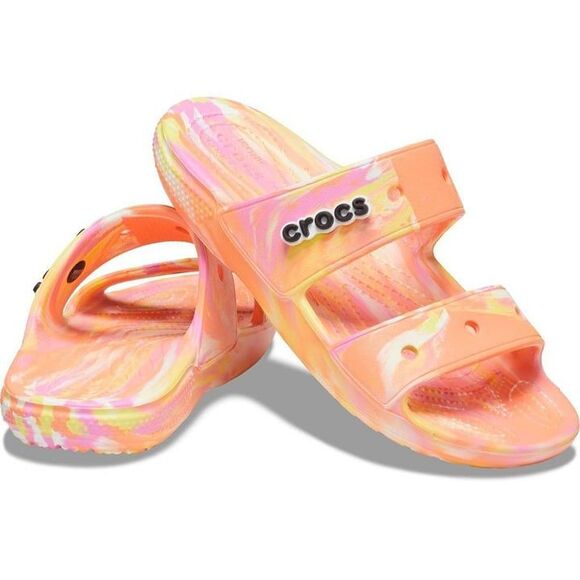 Crocs Classic Marbled Slides - Orange - Unisex Size m13 - New - Picture 3 of 8